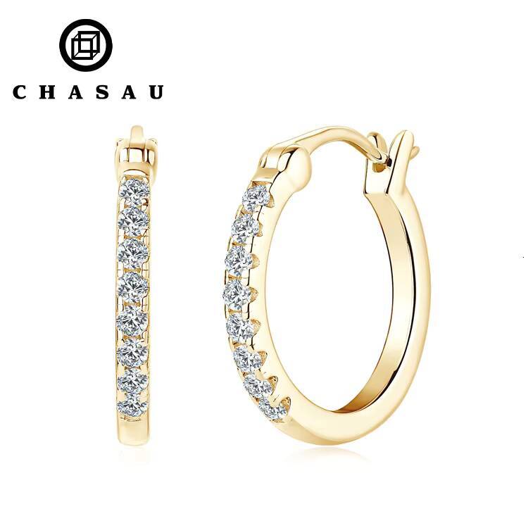 Classic Design 925 Sterling Silver Gold Plating 020cttw All Moissanite Wedding Jewelry 020cttw All Moissanite Hoop Earrings