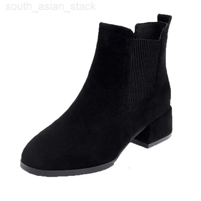 Women Ankle Boots Autumn Winter Boots Slipon Round Toe 35cm Square Heel Solid Casual Black Camel Booties Size 3543 Z251027