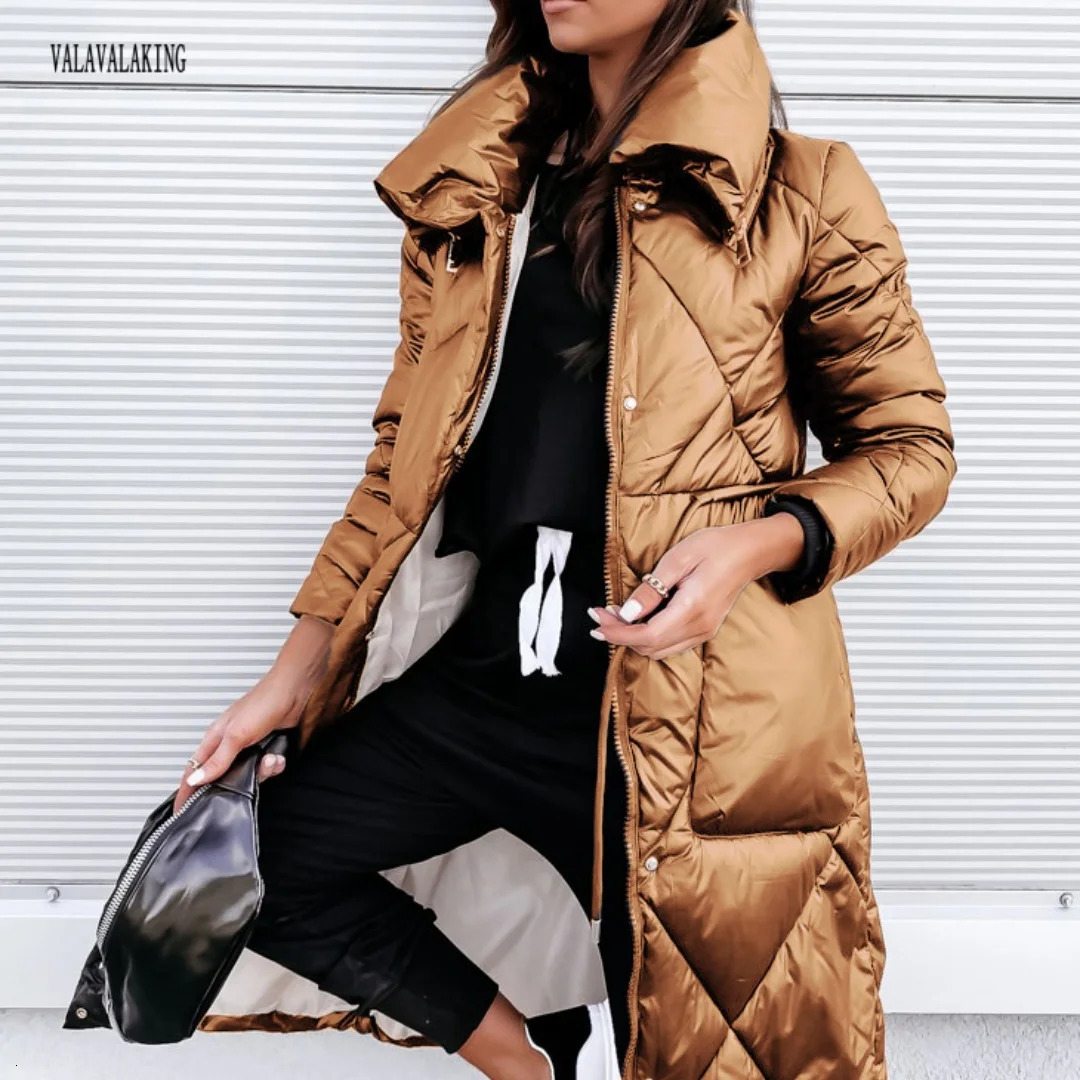 Winter Solid Plus Size Long Coat Women Elegant Pocket Sleeve Jacket Lady Turndown Collar Large Zipper Thick Warm 251027