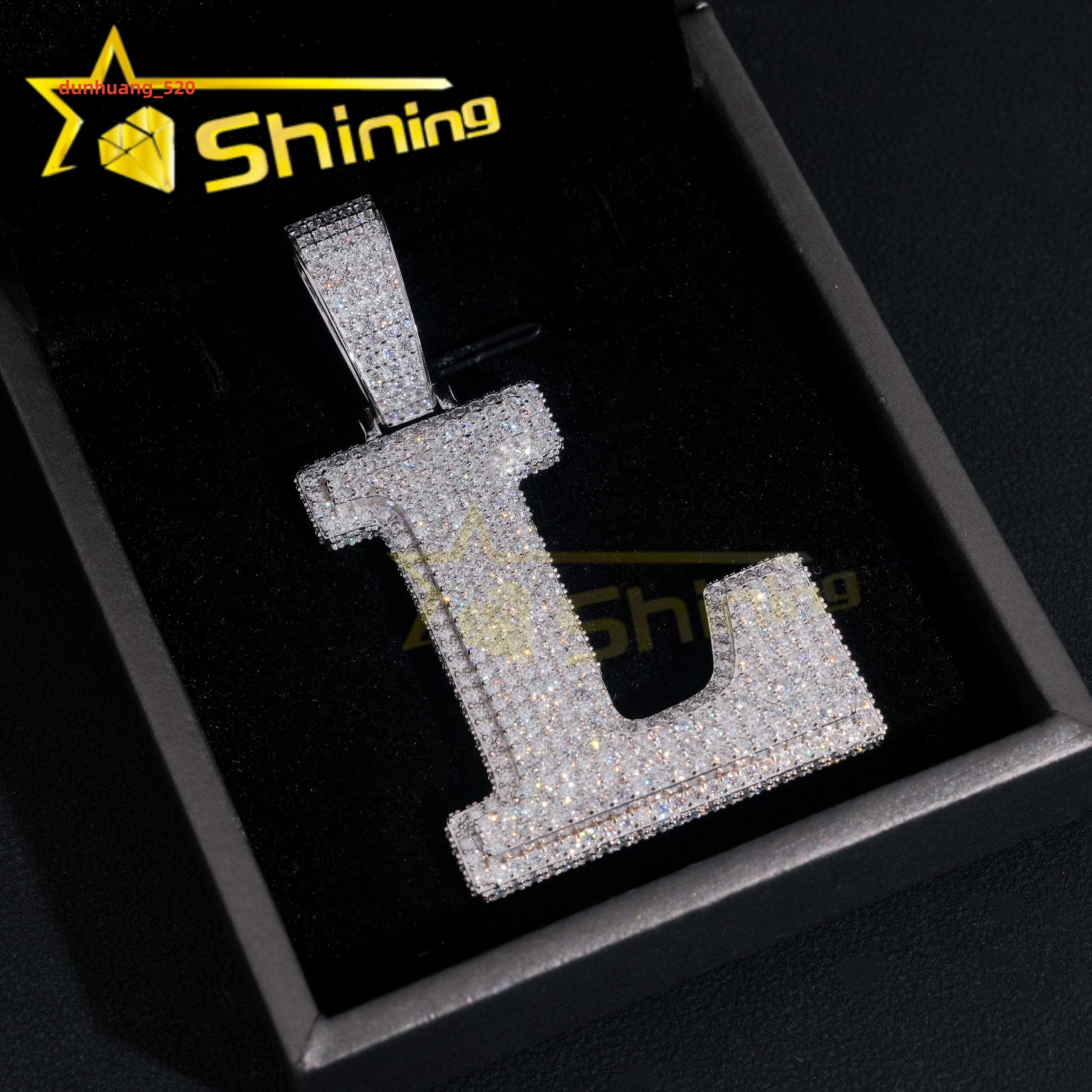 Hot Sale Vvs Moissanite Diamond Iced Out Pendant Pass Diamonds Tester 925 Silver Initial Letters Pendant Fine Jewelry
