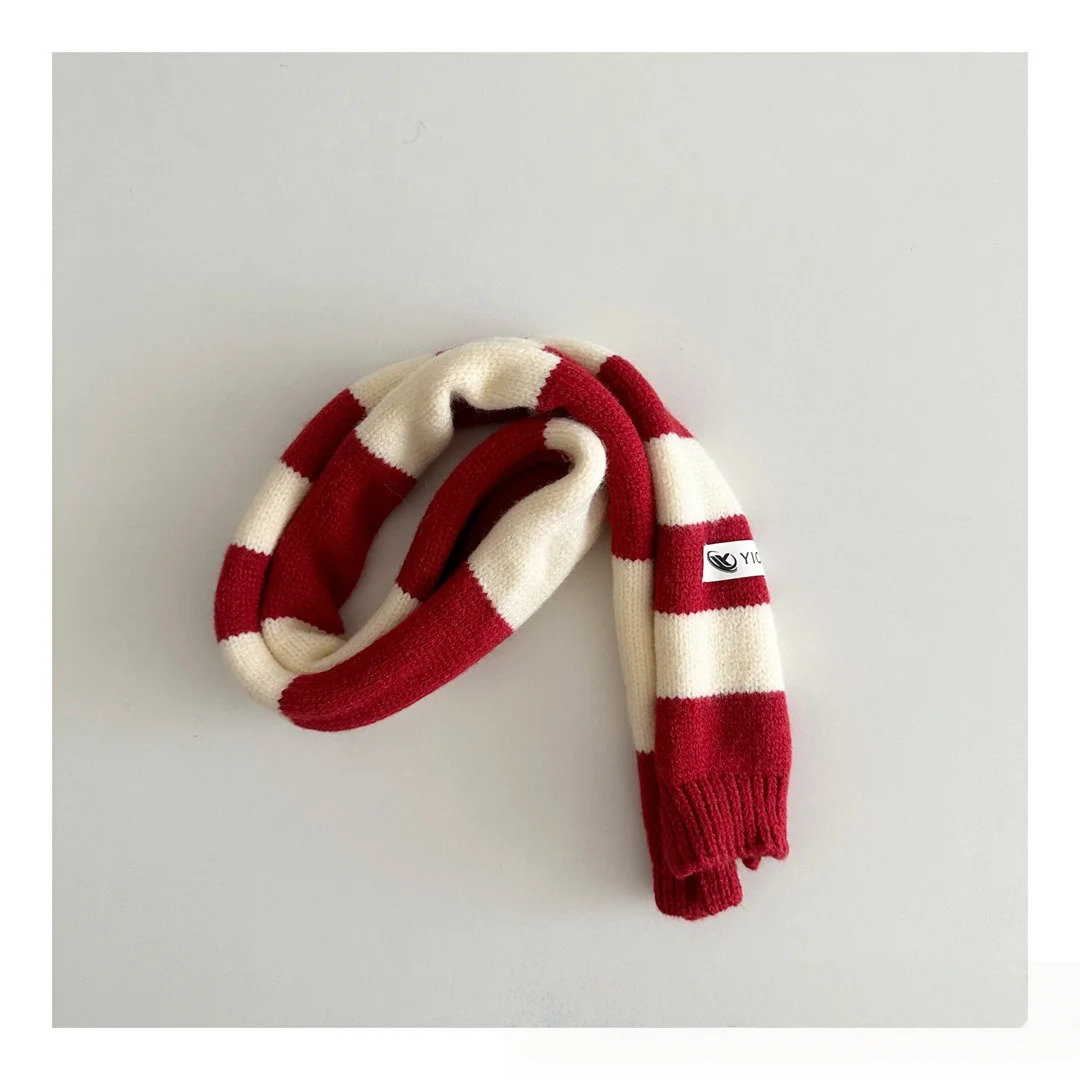 Toddler Kids Color Block Stripe Knitted Scarf 06Y Children Accessory Cute Skinny Cuffed Warm Winter Scarves for Baby Boys Girls 251027
