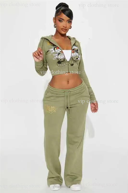 Ed Hardeys Tracksuit Designers Brand Street Style Print Basic Zipper Short Cardigan Women Two-Piece Women Sports Tracksuits High Waist Straight Long Pants A68
