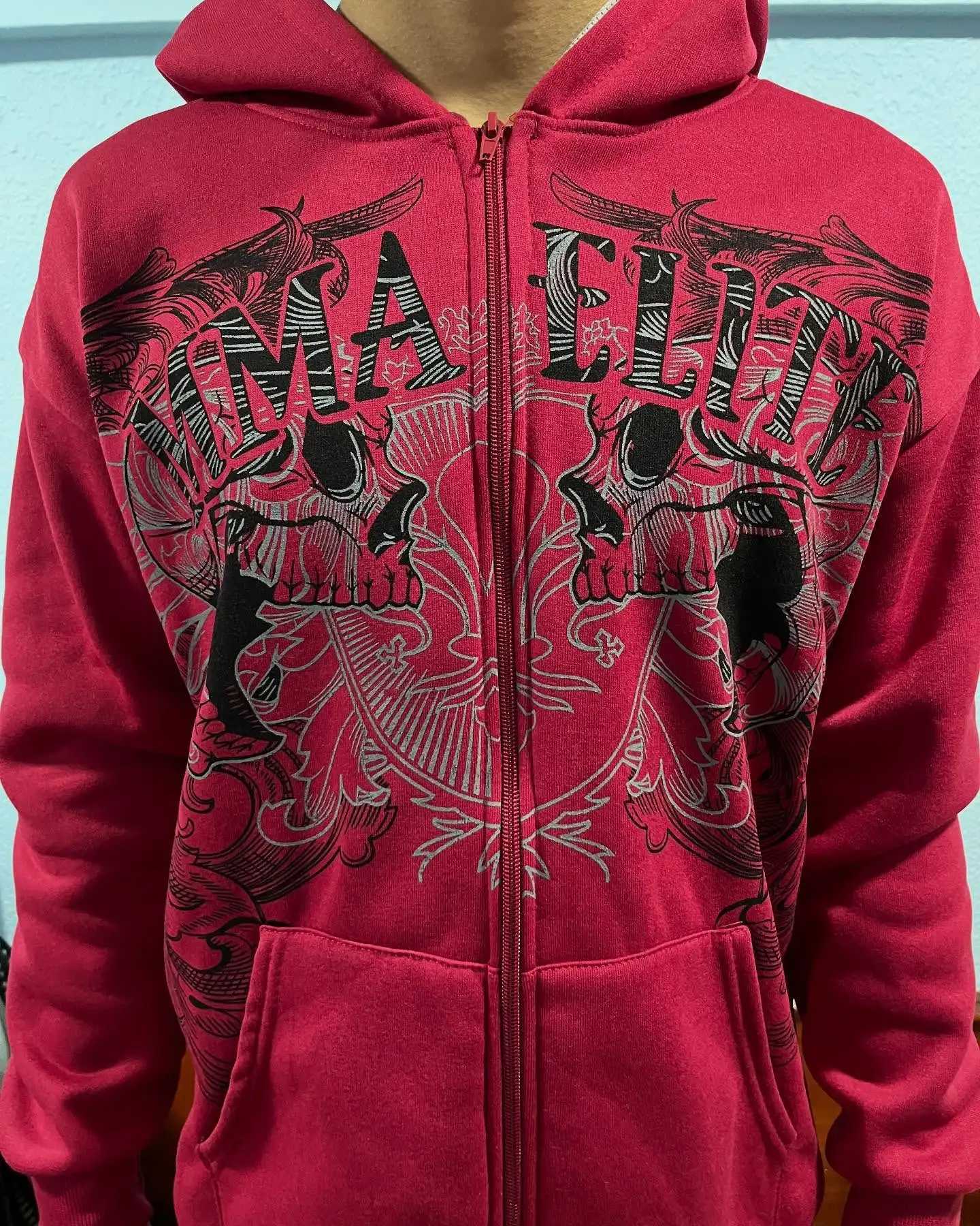 Y2K Street New Fashion Oversized Skull Print Sweater Hoodie Men Harajuku Vintage Hip Hop Popular Casual Sports Hooded Sweater W251027