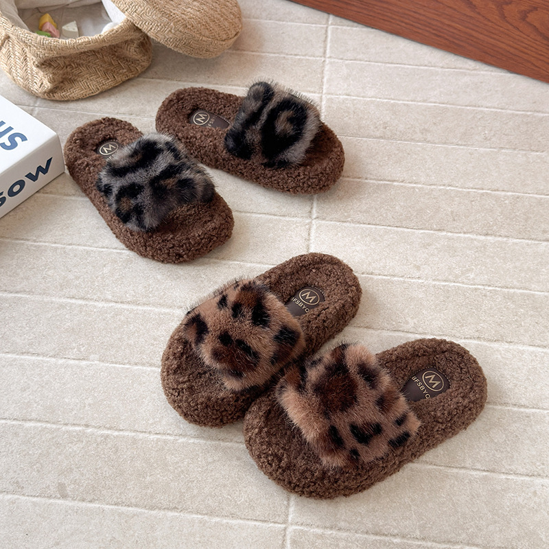 Toddler Fuzzy Slippers Kids Winter Plush Leopard Slippers Girls Boys Littlesprouts Slip-On Non-slip Slides Slippers Sizes US9C-US6Y L1228
