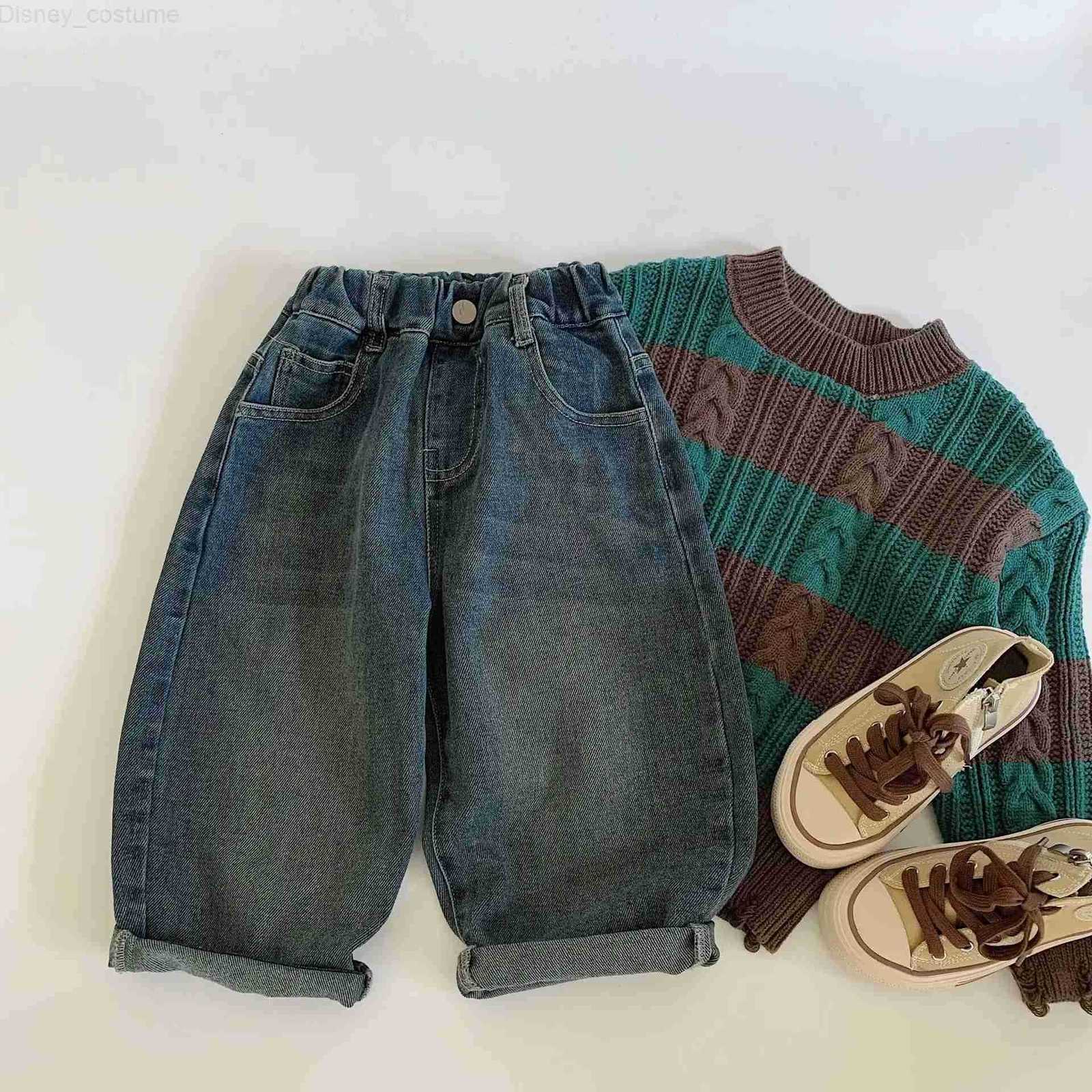 Disney Autumn Infant Baby Boys Pants Cartoon Embroidery Toddler Boys Ankle Length Pants Mid Casual Pocket Kids Baby Boys Wide Leg Jeans H251027