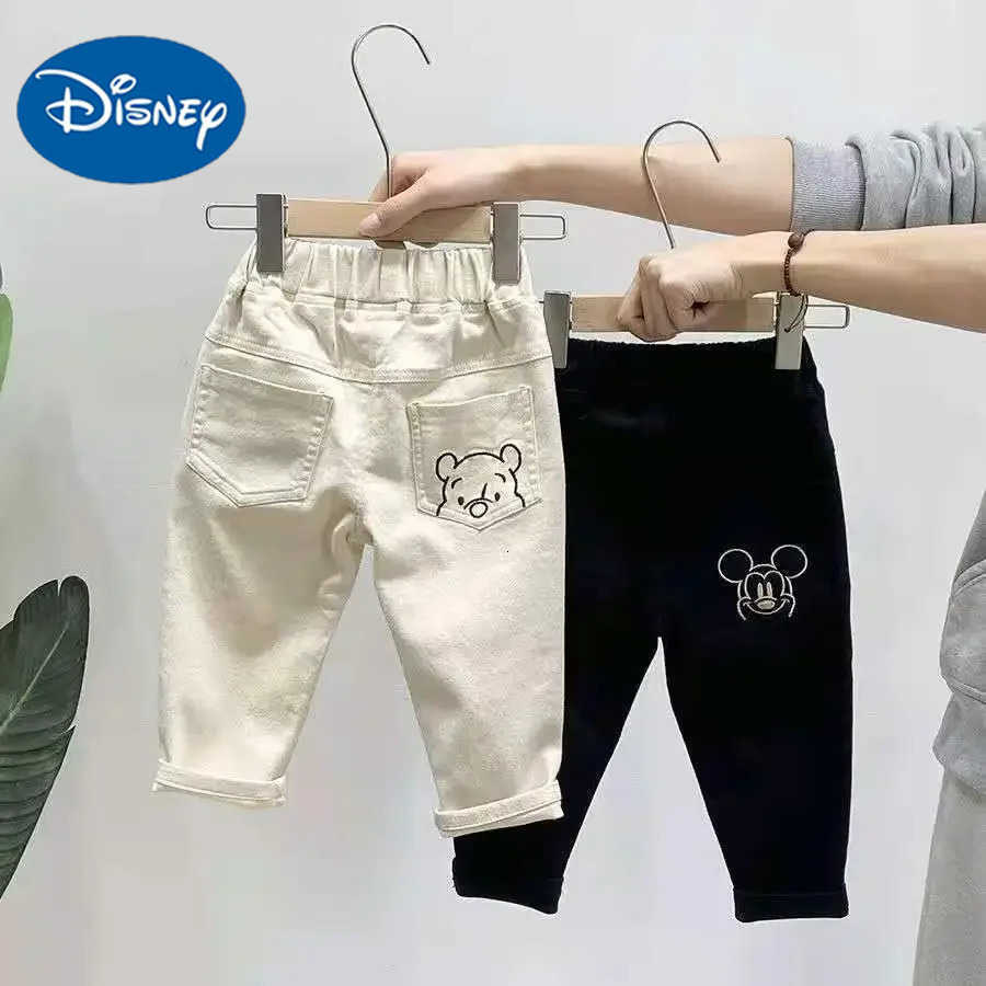 Disney Spring Autumn Kids Cartoon Mickey Mouse Jeans Baby Boys Girls Pocket Print Straight Denim Pants Children Fashion Casual Trousers H251027