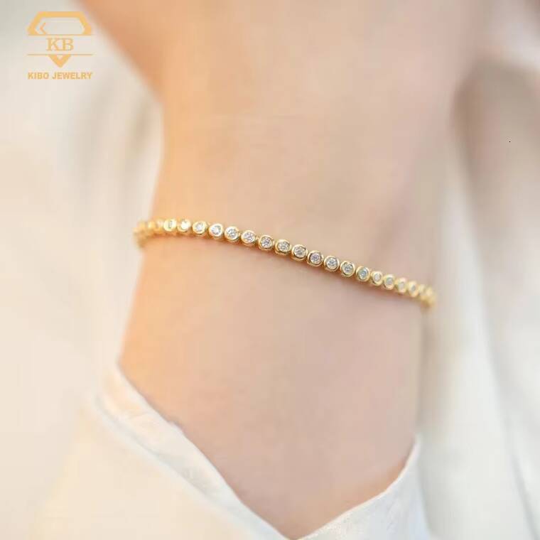 Moissanite Jewelry Engagement Anniversary Gift 2MM 10K 14K 18K Gold Bridal Wedding Bracelet Moissanite Bezel Bracelet