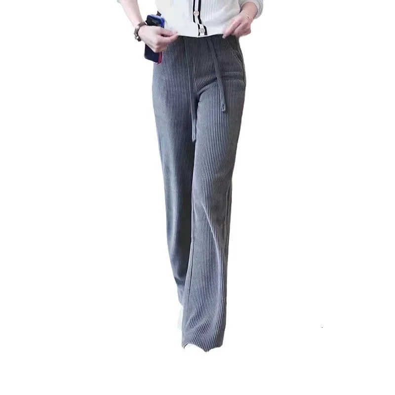 Womens Fleece Lined Thick Wide Leg Pants Autumn Winter High Waist Drapey Straight Corduroy Casual Trousers 251027