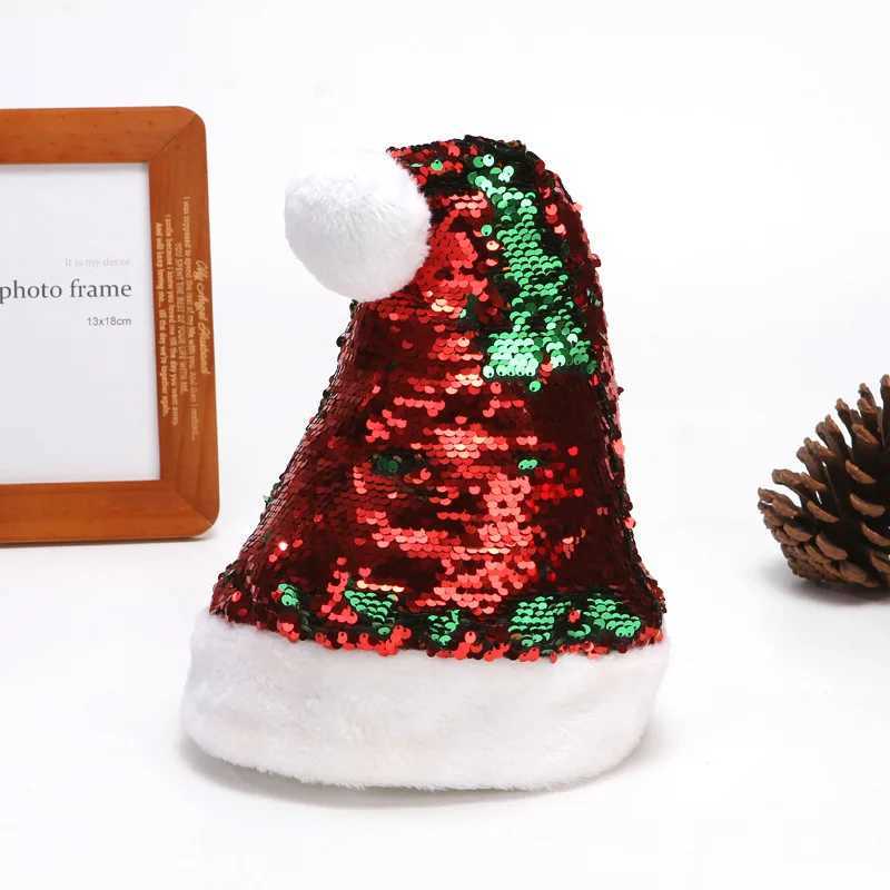 NEW 30cm40cm Flip Sequin Short Plush Christmas Hat Christmas Glitter Sequin Christmas Hat Festival Celebration DecorationW251027