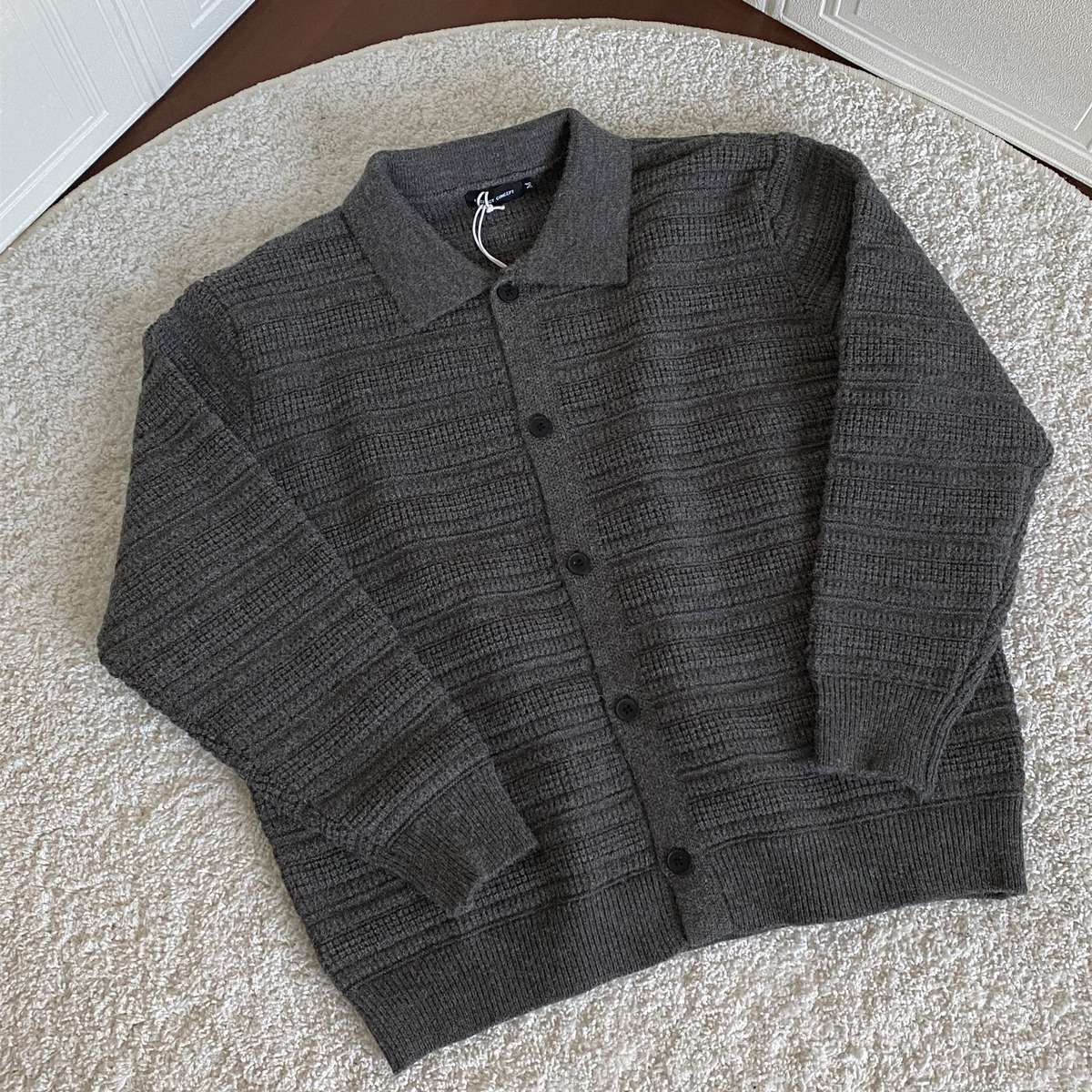 Dark Gray Knitted Cardigan Jacket For Men Autumn And Winter Lazy Style Designer Sweater High-end Feel Cleanfit Turn-down Collar Sweater