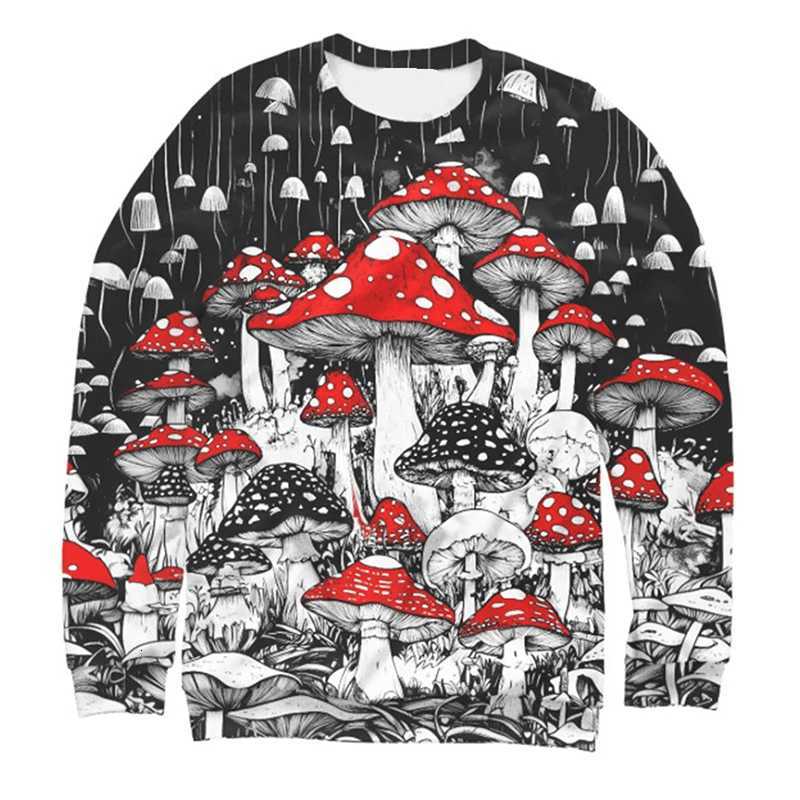 Retro Red Mushroom Sweatshirt For Men Clothing Crewneck Sweatshirts Streetwear Harajuku Trend 2025 New Male Oversized Hoodie W251027