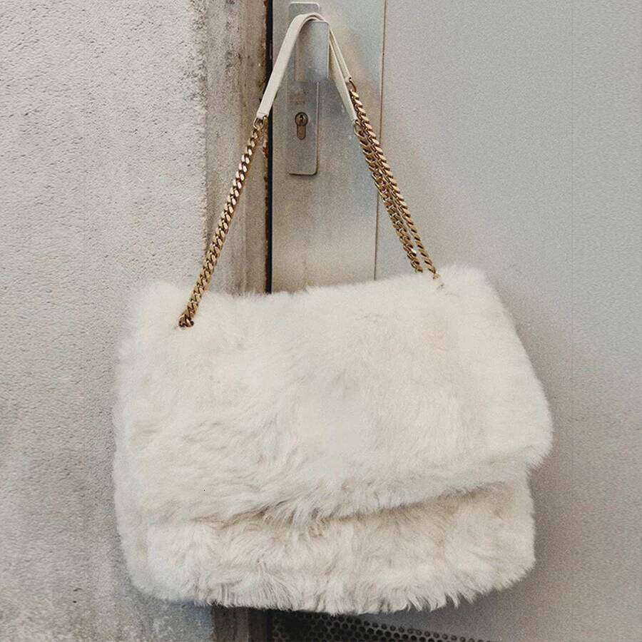 Fashion Large Tote Faux Fur Women Handbags Chains Design Lady Shoulder Bags Fluffy Soft Plush Shopper Bag Warm Winter