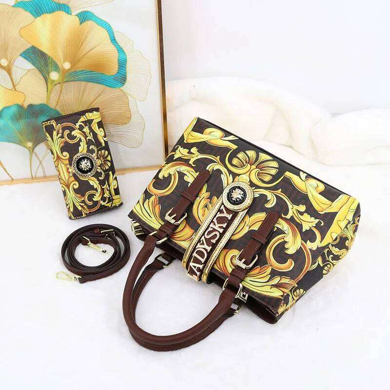 Large Capacity Handbag Wallet Set Fashionable Printed Women's Shoulder And Crossbody Bag With Multiple Zipper Compartments