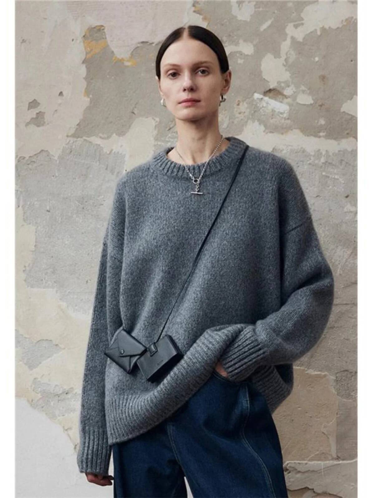 Autumn And Winter Round Neck Mountain Cashmere ROW Wind Loose Lazy Long Sleeve Thick Sweater Top Woman