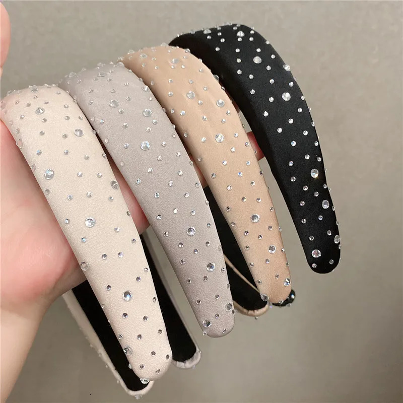 Black Padded Headband Rhinestones for Women Spring Hair Accessories Solid Sponge Thick Hairband Crystals Head Hoop 251023
