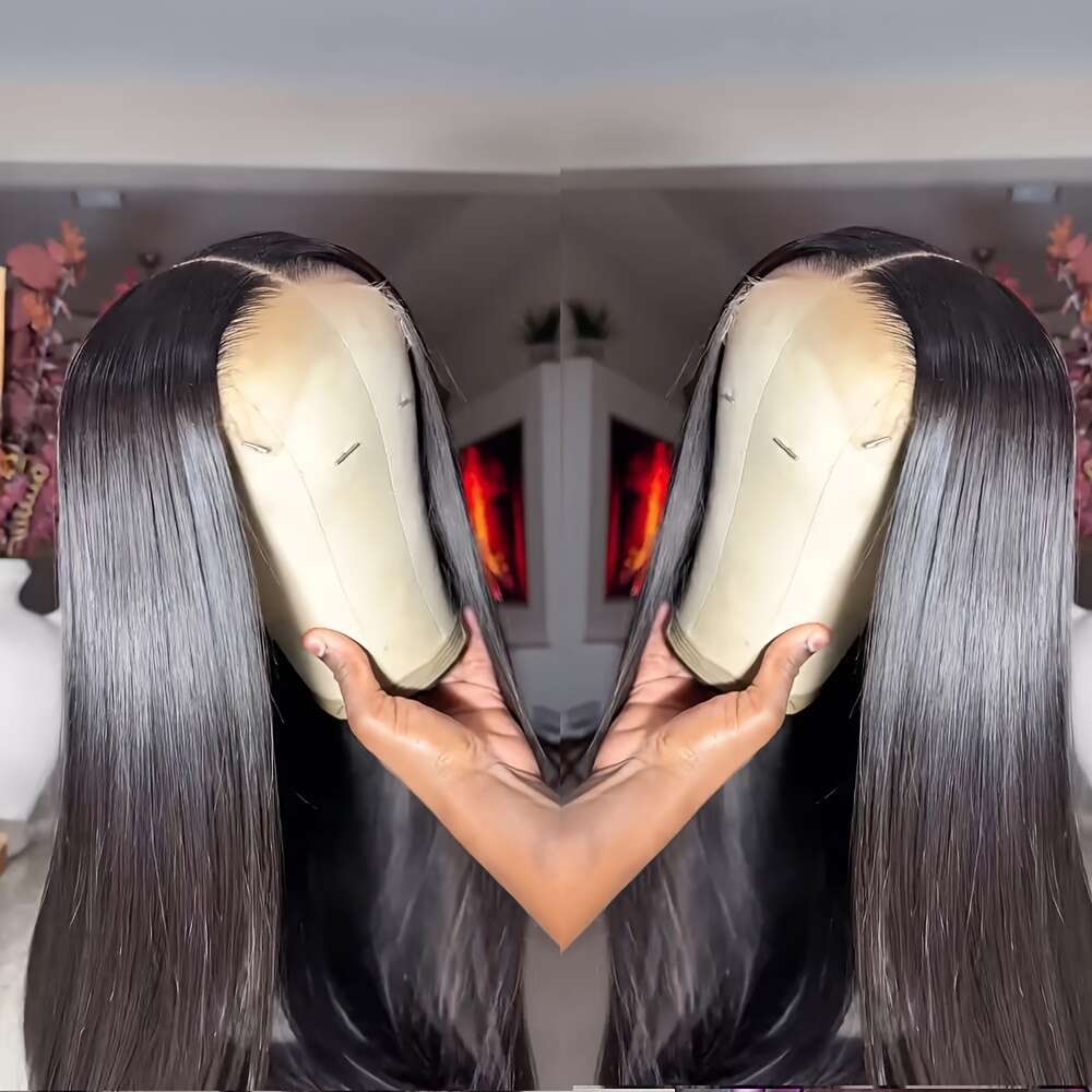 13X4 Lace Front 30 Inch 180 Density Straight Hairline Hairline-To-Hairline Glueless No Adhesive Wig With Free Synthetic Glue - Dark Brown/Black Tones,