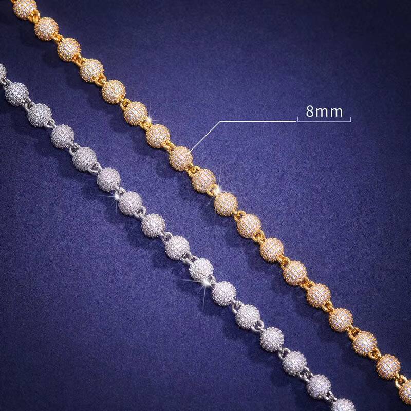 New Style Hip Hop Rapper Jewelry Bling Sterling Silver 8mm Moissanite Iced Out Ball Chain
