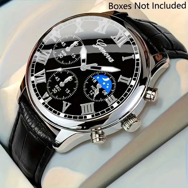 Casual mens quartz watch fashionable business PU leather watch bracelet combination suitable for daily use or gift giftsT251027
