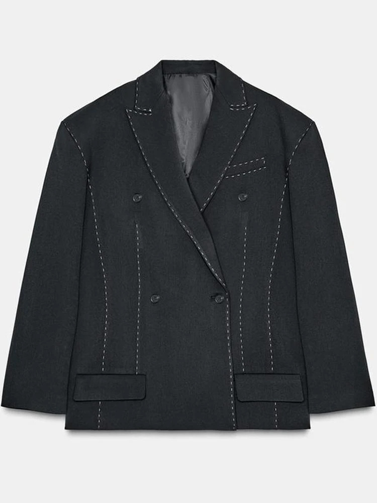 Casual Loose Womens Blazer Pant Suits Lapel DoubeBreasted Top Straight Pants Lady Set 2025 Autumn 2 Pieces Set Women 251013