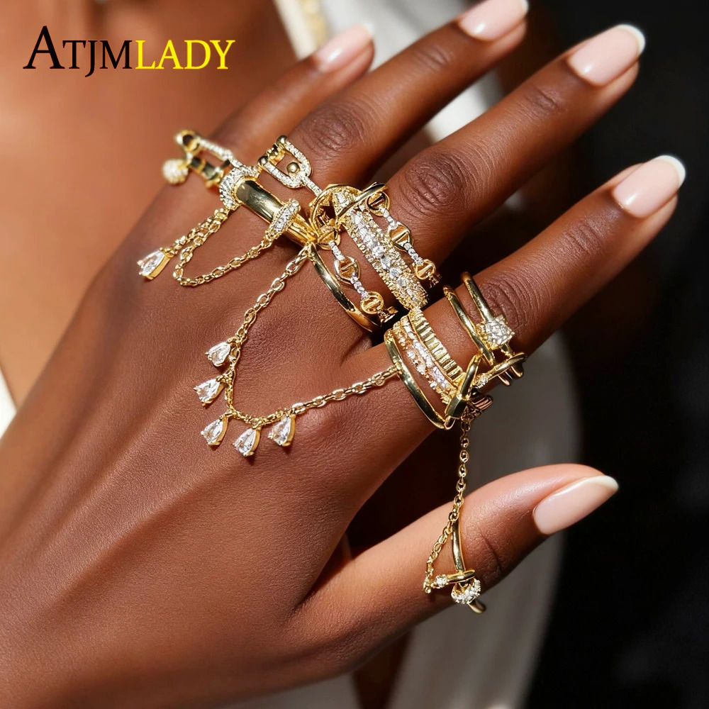 Bling CZ Multi layered Gold Color Stacking Band Ring Micro Pave Cubic Zircon For Women Girls Fashion Full Finger Jewelry 251023