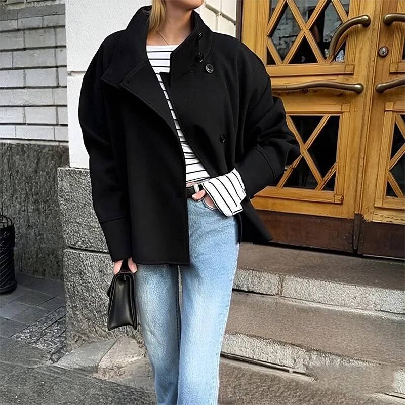 winter jacket women New Stand Collar Woolen Jackets Fashion Women Long Sleeve Autumn Winter Loose Coats Casual Solid Office Lady Chic Outwear
