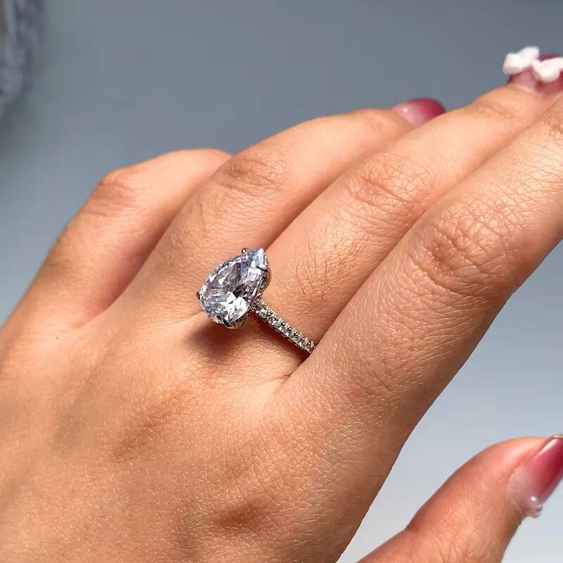 Luster 3carat Engagement 925 Sterling Silver Pear Moissanite Ring