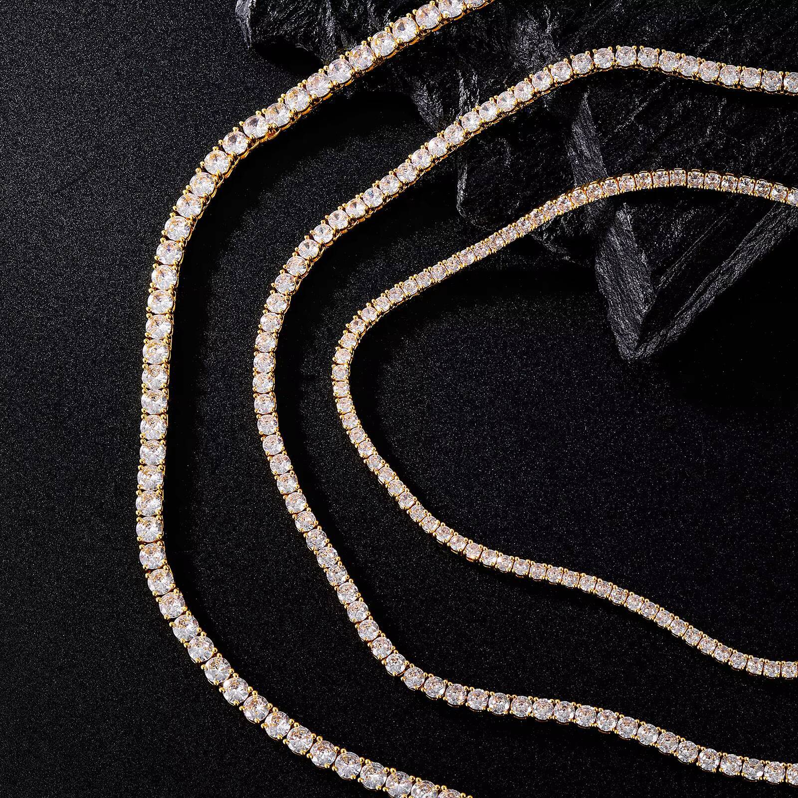 Fine Jewelry Hip Hop White Gold Brass AAAAA Cubic Zirconia Diamond Cluster Tennis Chain Bracelet Necklace for Men Women