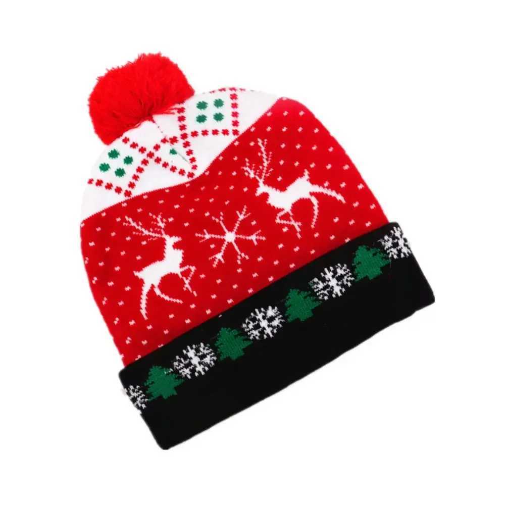 New Year LED Christmas Hat Sweater Knitted Beanie Christmas Light Up Knitted Hat Christmas Gift for Kids Xmas Decorations HatW251027