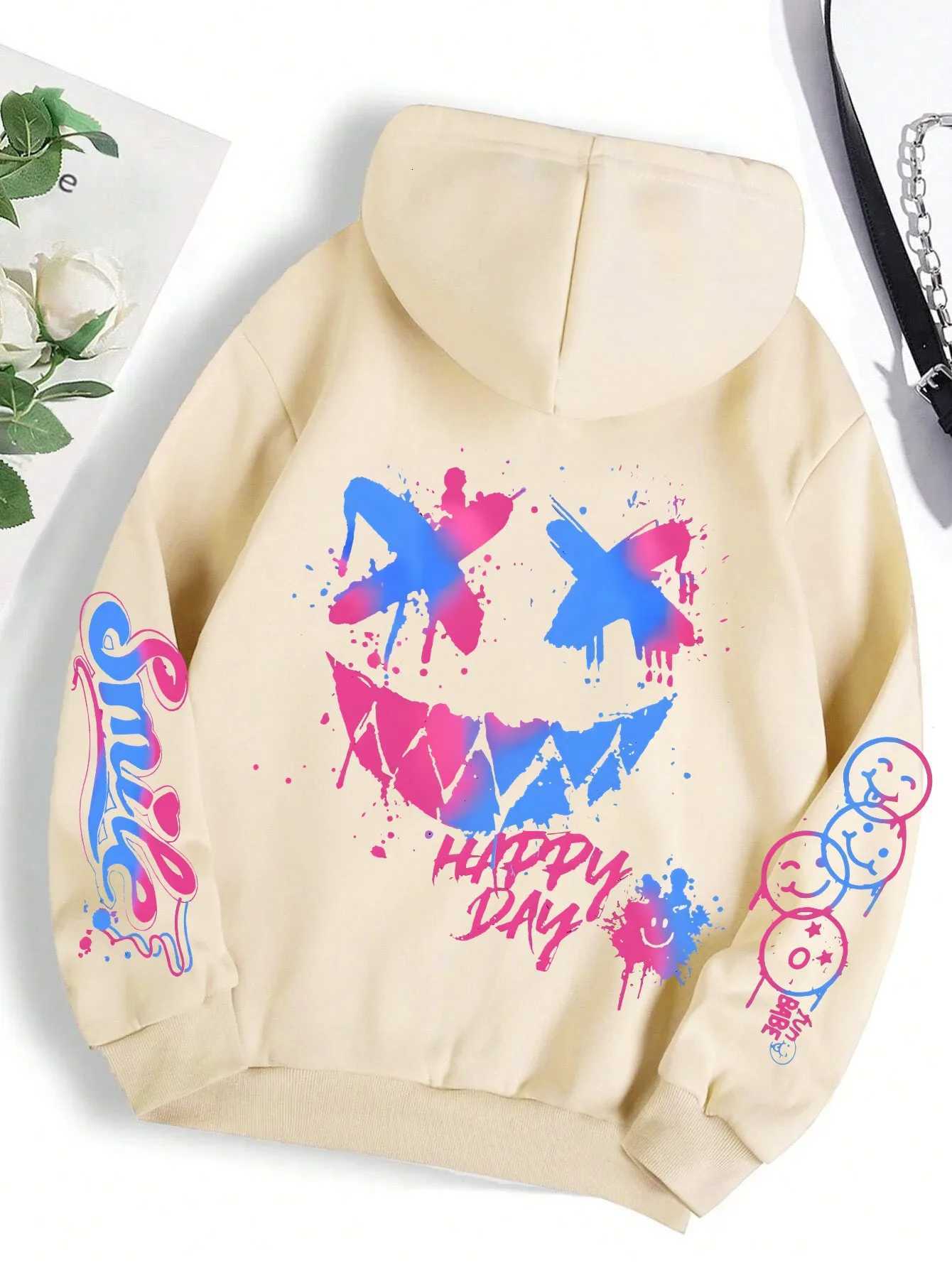 New autumn mens personalized smiling face print comfortable breathable hooded sweatshirt outdoor street fashion hooded sweatshi W251027