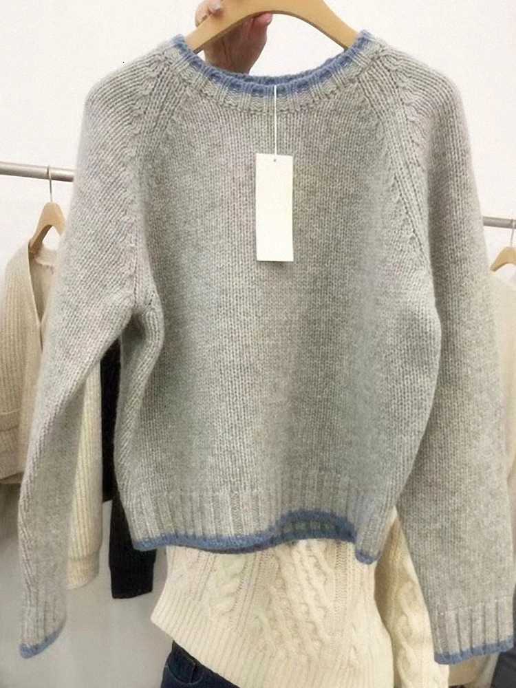 Thick cashmere sweater womens pullover loose knit bottoming coat autumn and winter short color matching sweater tideT251027