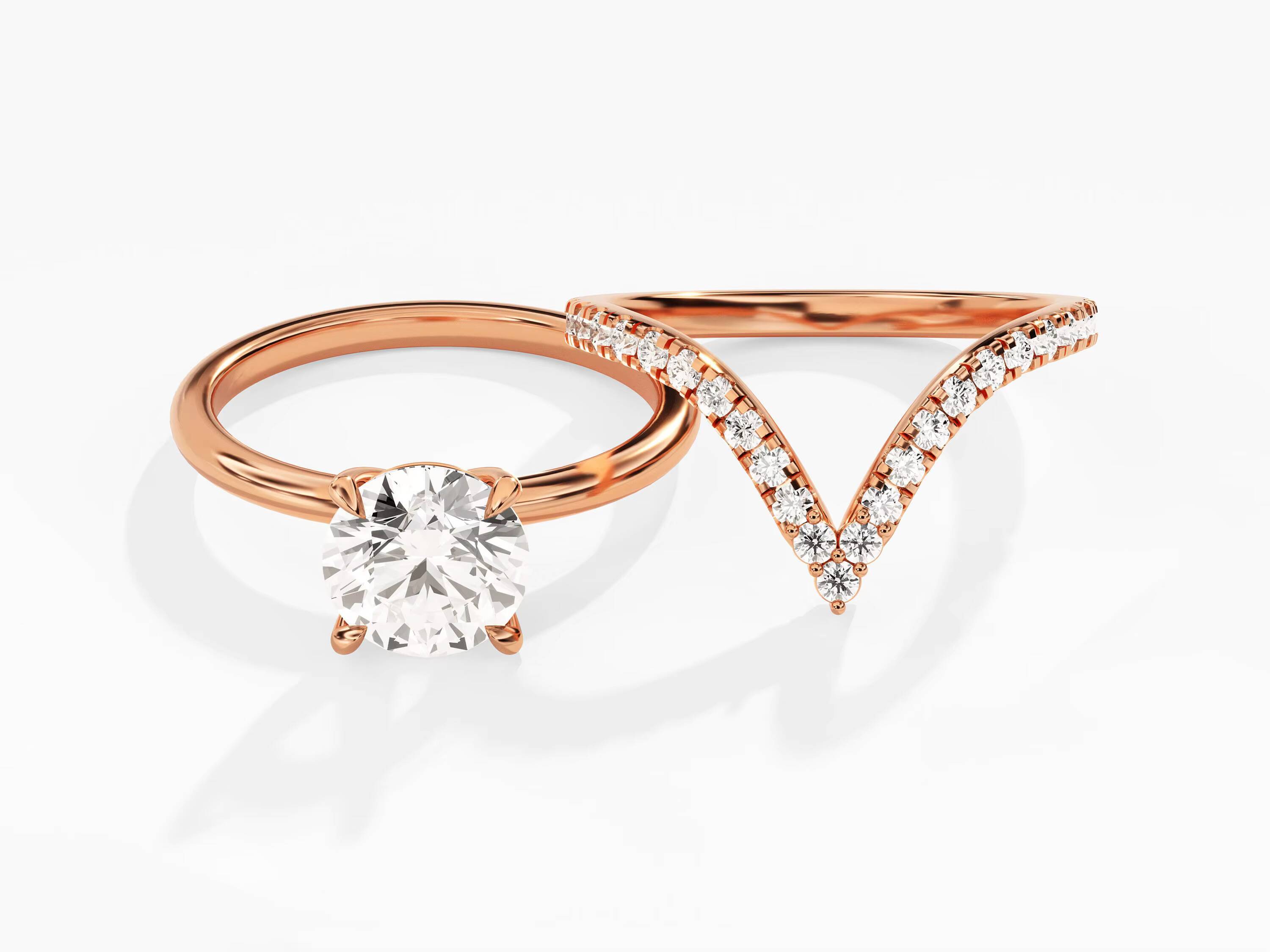 14k Gold Curved Diamond Band Bridal Set Unique Vintage Diamond Wedding Band Solitaire Ring for Womens