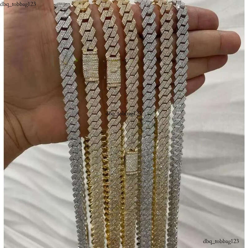 Iced Out Mens Women sterling Sier 10MM Hip Hop Moissanite Cuban Link Chain Necklace