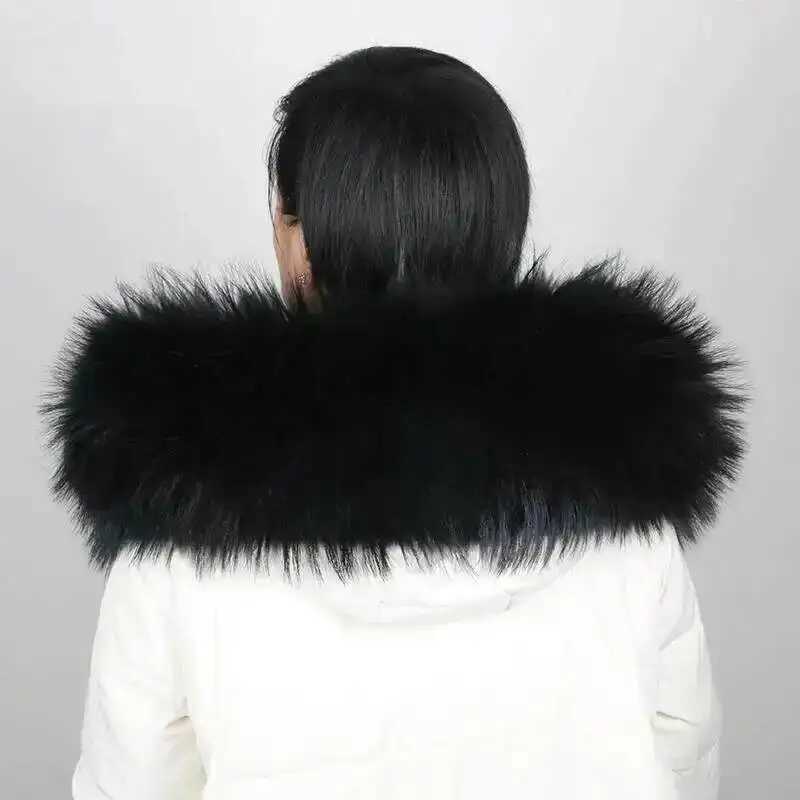 Real Fur Collar Luxury Warm Natural Raccoon Fur Scarf Wen Genuine Fur Collar Scarves Large Fur Shawl Ma CoatW251027