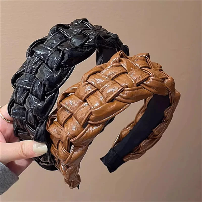 45CM Women Headband Top Quality PU Leather Plaited Hairband Fashion Female Party Holiday Head Hoop Accessories 251023