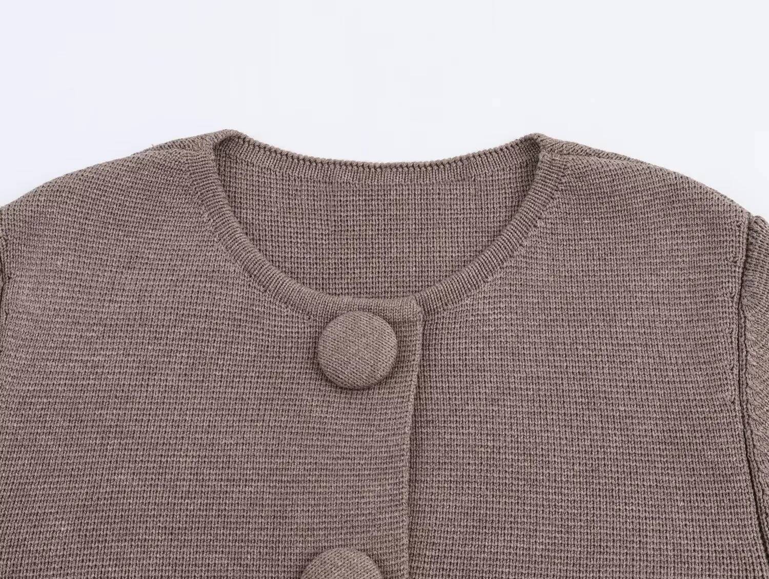 winter jacket women Tidalyf Women Short Knit Cardigan Fabric Covered Buttons Round Neck Loose Fit Elegant Chic Casual Autumn Sweater