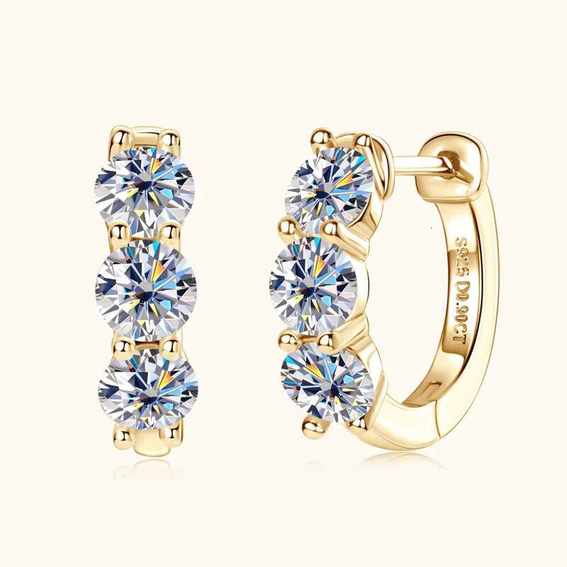 Classic Wedding Party Gift 09cttw Moissanite Diamond 925 Sterling Silver 4mm D Color Round Huggie Hoop Earrings for Women