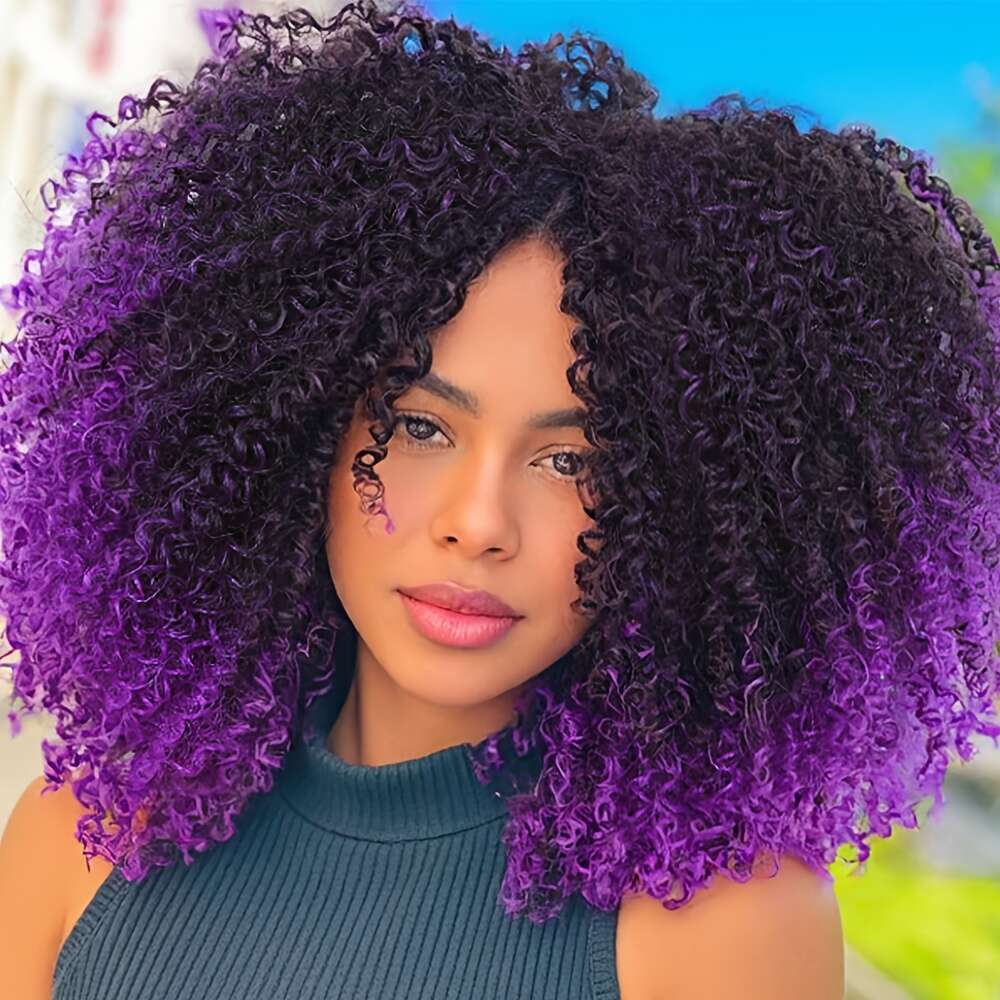 14" Afro Kinky Curly Bob Heat Resistant Synthetic Hair, Middle Part, Perfect For Wear, Cosplay, Or Party - Stylish & Eye-Catching Design, Daily W