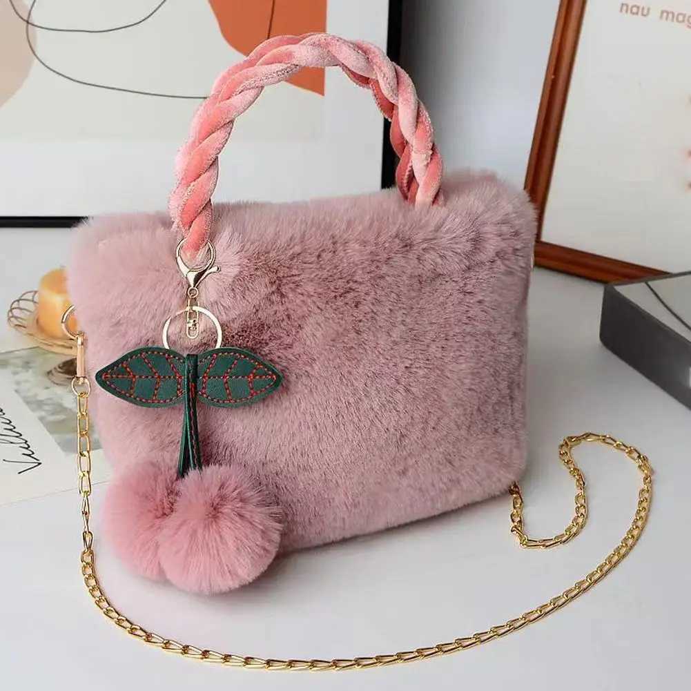 New Fashion Women Handbags Winter Furry Ladies Soft Plush Clutch Purse Shoulder Bags Fashion Female Cherry Pendant Messenger Bag Y251027