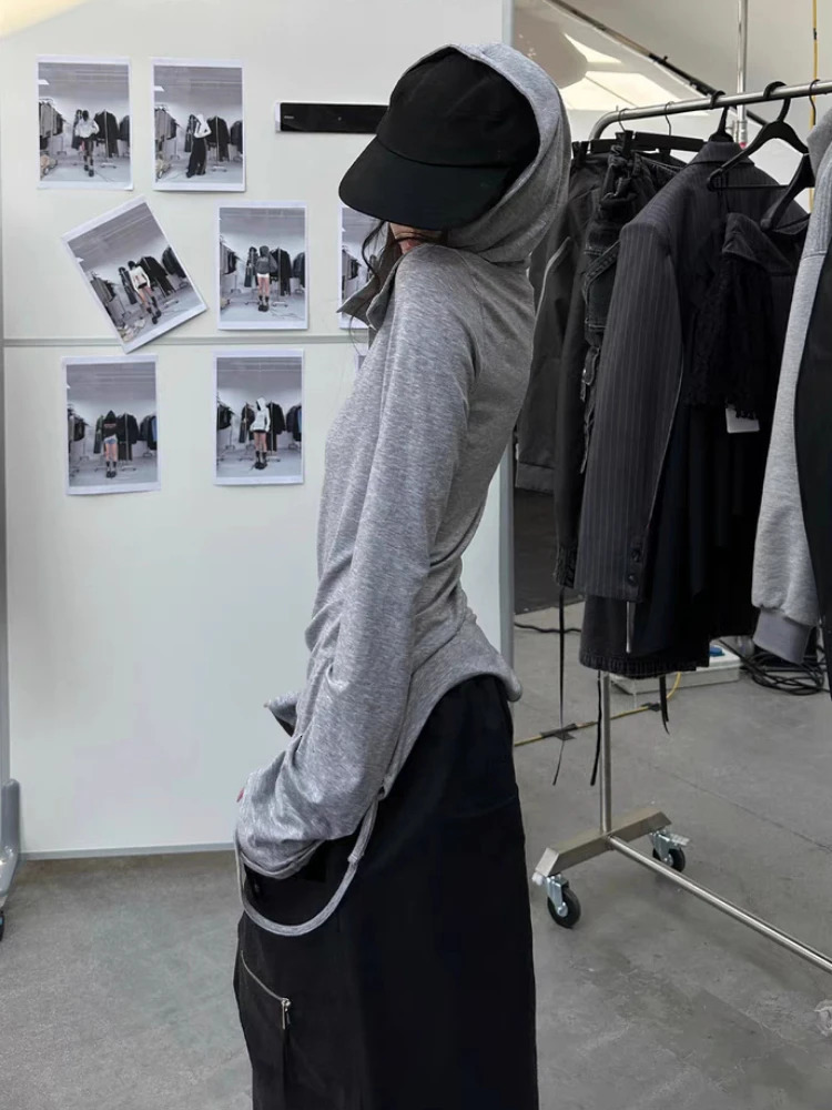 Y2k Aesthetic Hole Hooded Tshirt Women Harajuku Gothic Punk Vintage Button Sexy Tshirts Streetwear Grunge Slim Fit Fairy Tees 251027