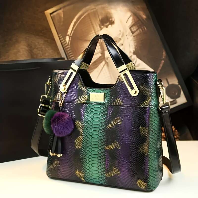 Crocodile Print Tote, Large Capacity Satchels, Women's Vintage Crossbody Shoulder Bags And Totes