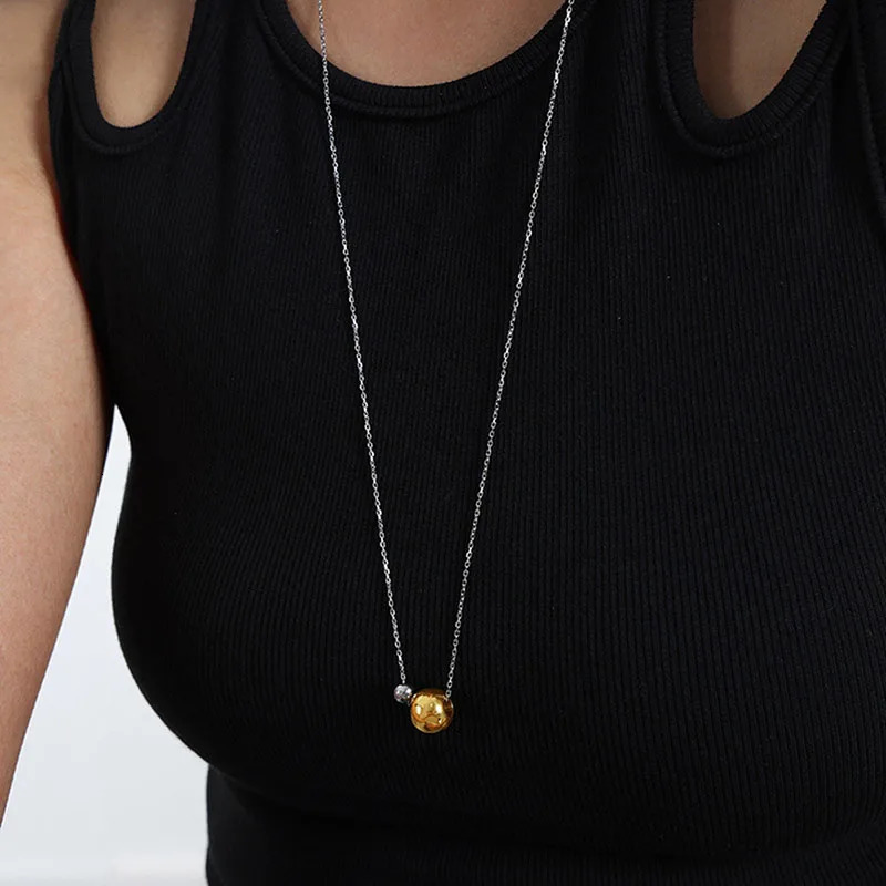 Two ball sphere pendant long necklaces stainless steel sweater necklaces for women minimalist simple winter jewelry non tarnish 251023