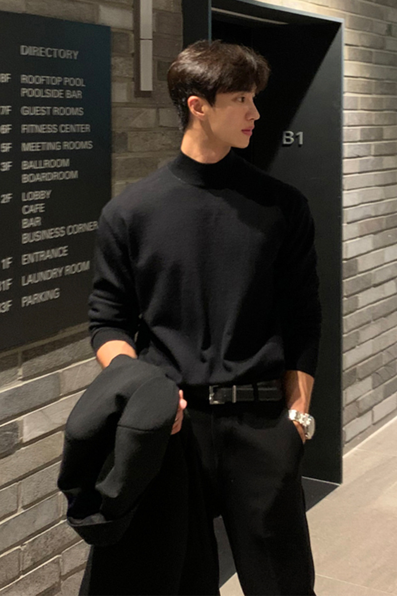 Spring And Autumn High-end Half turtleneck Sweater For Men Korean Style Designer Sweater Loose Casual Solid Color Mid-neck Knitted Base Shirt Long Sle