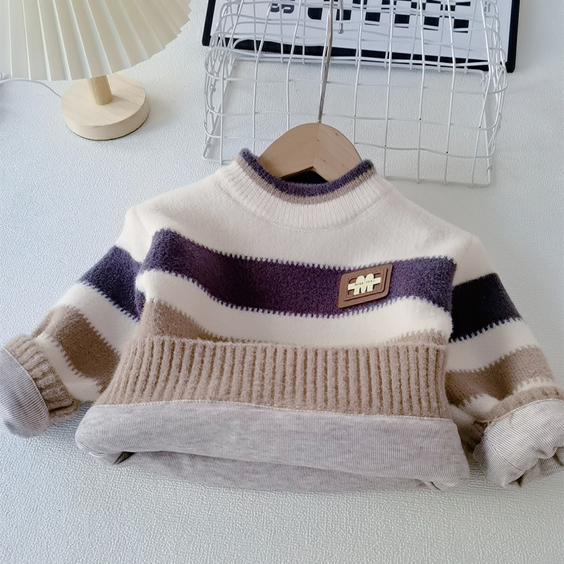 New designer boys' sweater thickened children's knitted sweater children's clothing wool lining thickened