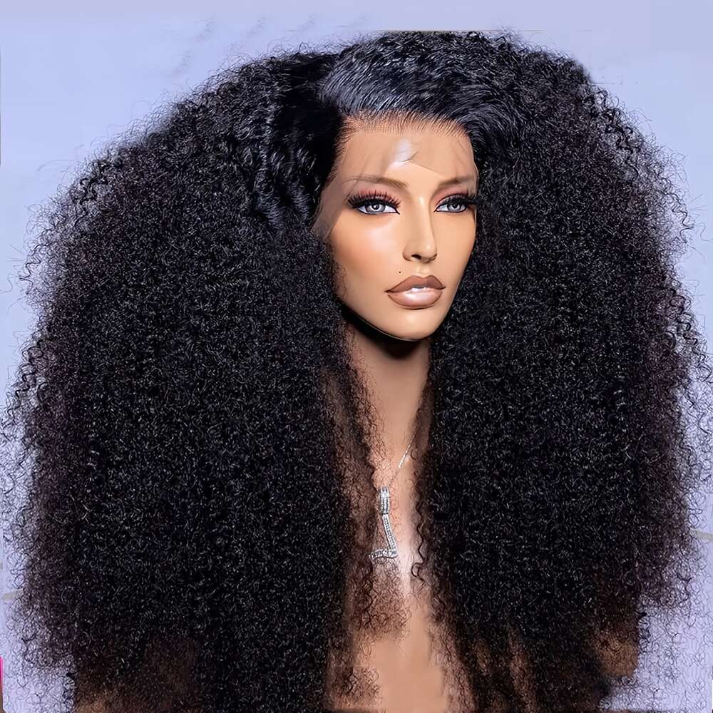 Long 24 Soft Natural Black 180Density Kinky Curly Lace Front Wig For Women Preplucked Heat Resistant Glueless Daily