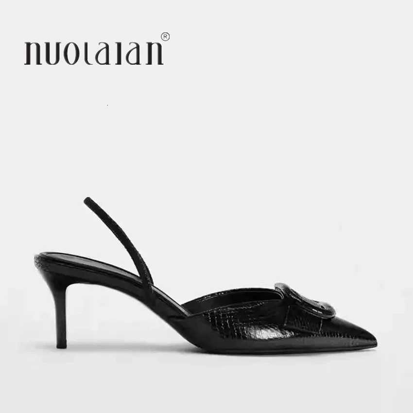 Fi Black Leather Women Pumps Elegant Pointed Toe Office Work Ladies High Heeled Shoes 2025 Spring Dress Slingbacks FootwearXJ251027