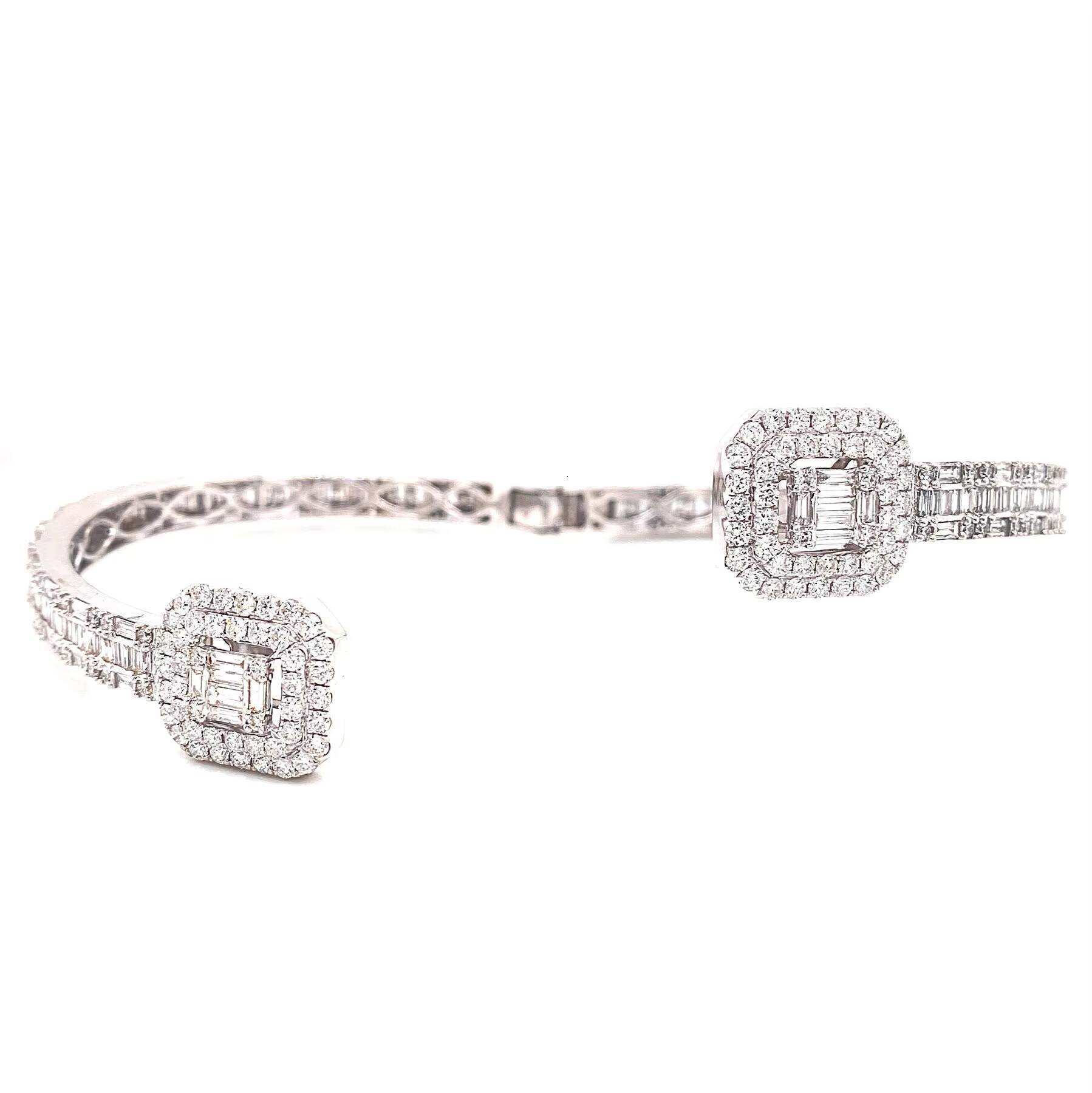Luxury Hip Hop 925 Sterling Silver Rose Gold Plated Iced Out Split Vvs Moissanite Bracelet Diamond Baguette Bangle
