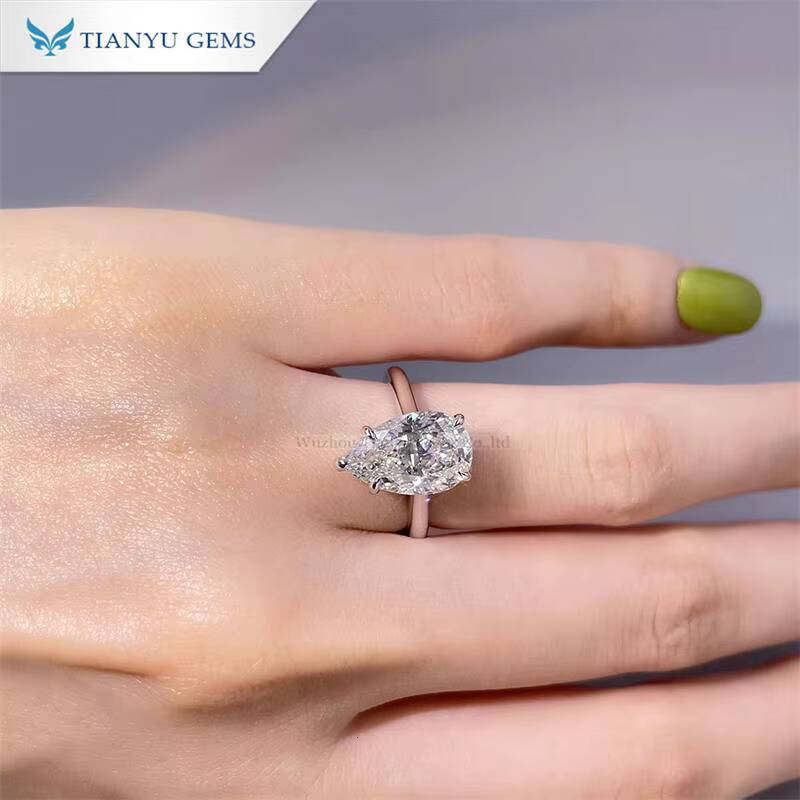 Tianyu Gems 4ct Pear Cut E VS1 Lab Diamond Ring 18k 14k 10k White Gold Solitaire Rings Wedding Engagement Customized for Women