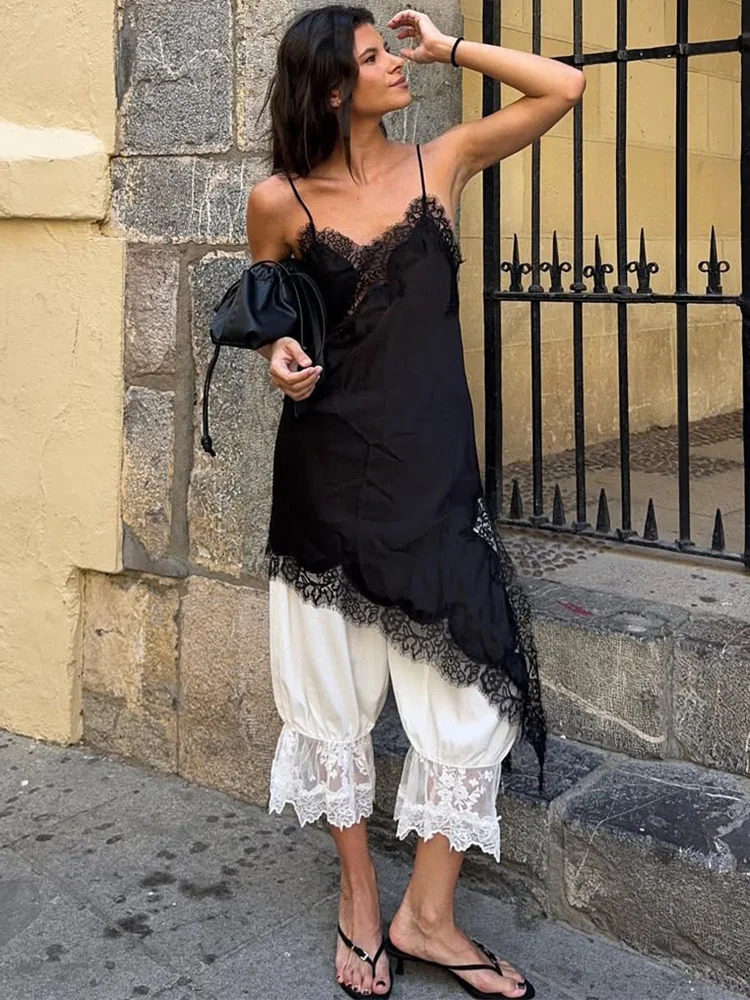 Trendix Sexy Lace Mini Sundress Ladies Summer Fashion Asymmetry Solid Slip Dresses Crop Tops Party Club Camisole Dress Women 251027