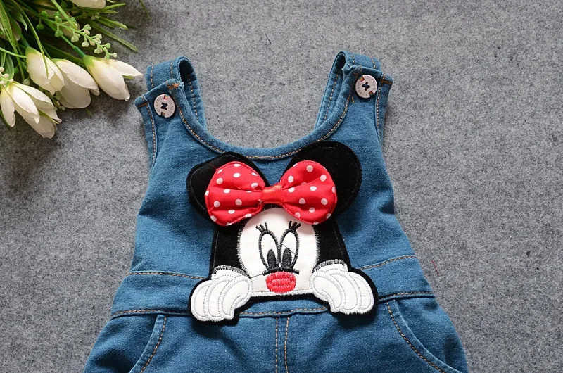 Disney Minnie Mouse Baby Girl Clothes Sets Spring Autumn Toddler Long sleeves Tshirt Overalls Jeans 2pcs Suit Casual Children Clothing H251027