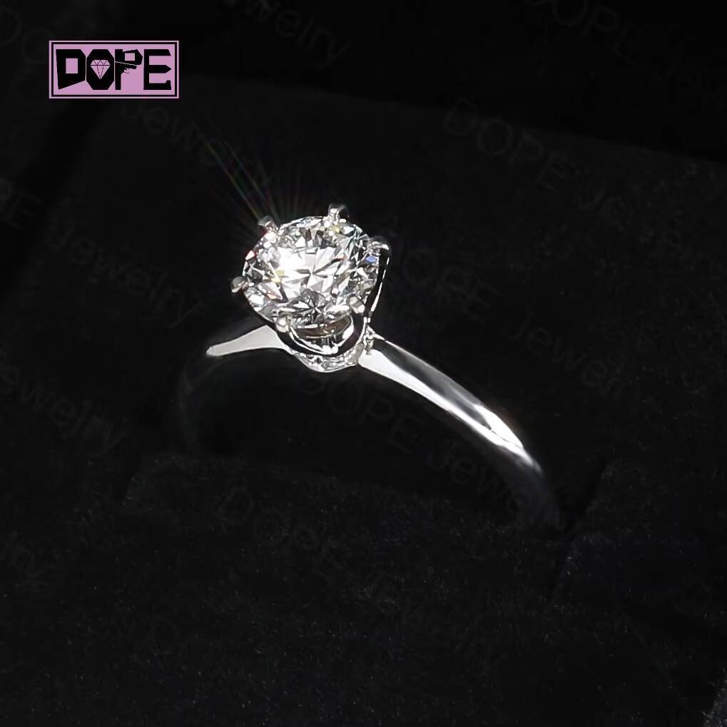 Classic Lab Grown Diamond Ring IGI Cvd Diamond 18K White Gold Solitaire 1CT Round Engagement Wedding Ring